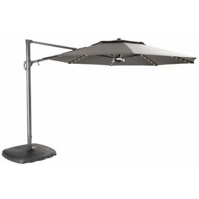 parasol 3.3m free arm grey frame/taupe canopy including base led lights/speaker - image 1