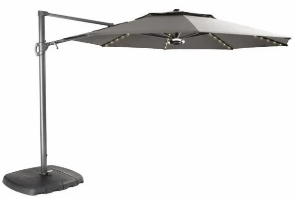 parasol 3.3m free arm grey frame/taupe canopy including base led 