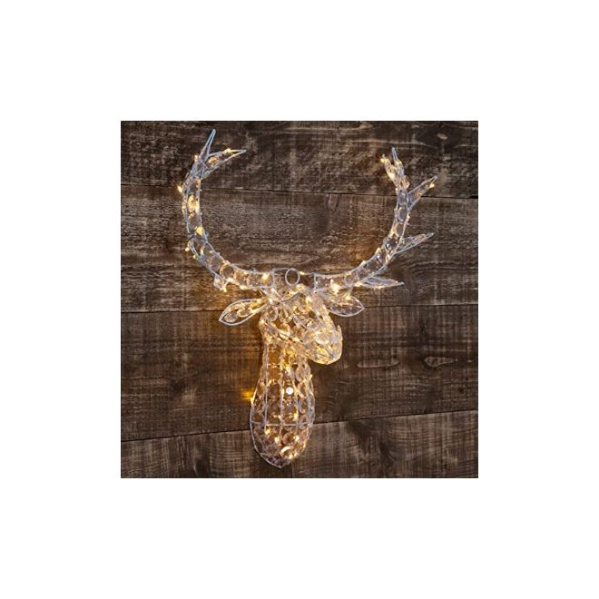 62CM ACRYLIC DEER HEAD DOOR HANGER WITH 60 WHT LEDS 6HR