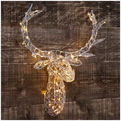 62CM ACRYLIC DEER HEAD DOOR HANGER WITH 60 WHT LEDS 6HR