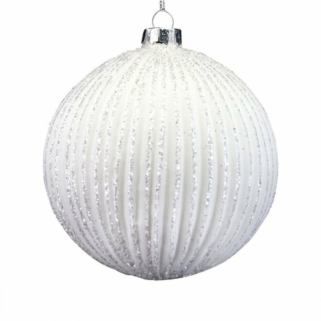 Clear & Silver Glitter Ribbed Glass Bauble