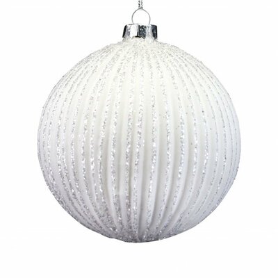Clear & Silver Glitter Ribbed Glass Bauble