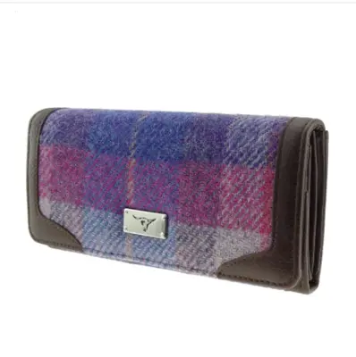 Harris Tweed 'Bute' Long Purse in Purple/Pink Tartan