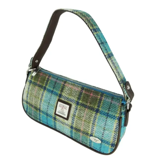 Harris Tweed 'Duchray' Baguette Bag in Turquoise Tartan