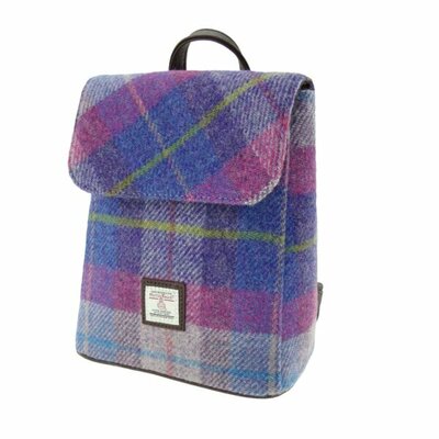 Harris Tweed 'Tummel' Mini Backpack in Purple / Pink Tartan