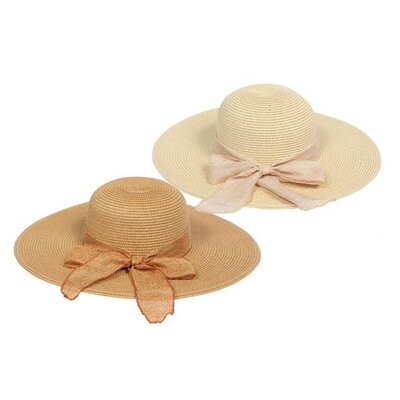LADIES WIDE BRIM HAT - NATURAL BOW