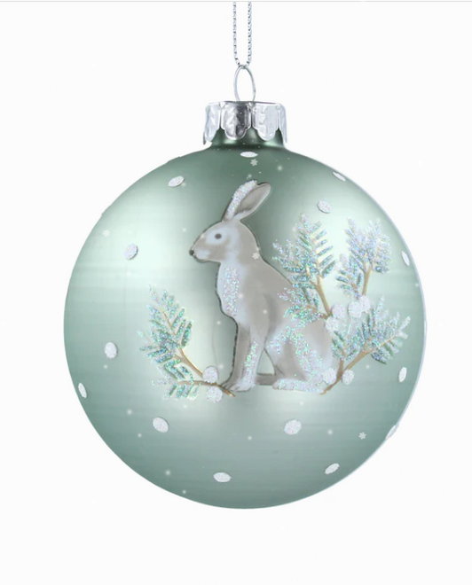 Matt Pale Green Glass Bauble - Hare