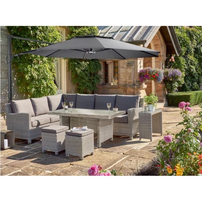Parasol 3 3m Free Arm Grey Frame Taupe, Outdoor Cantilever Grey Umbrella With Lights And Speaker