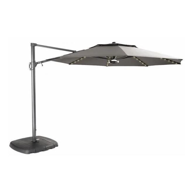 parasol 3.3m free arm grey frame/taupe canopy including base led lights/speaker - image 1