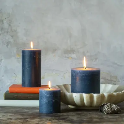 Rustic Pillar Candle Inky Blue 70x130mm