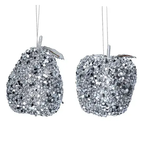 Silver Glitter Apple & Pear Bauble